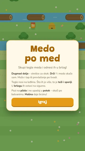 Početni ekran igrice Medo po med
