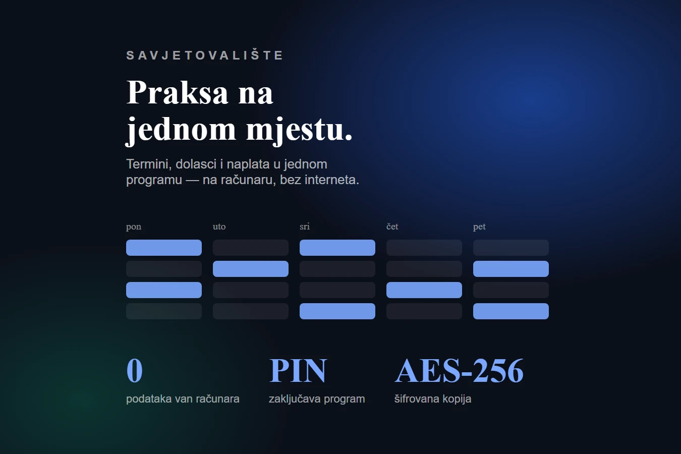 Program za vođenje savjetovališta — sedmični raspored termina