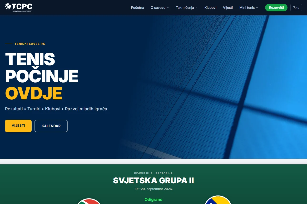 Naslovna sajta Teniskog saveza Republike Srpske, tenisrs.org