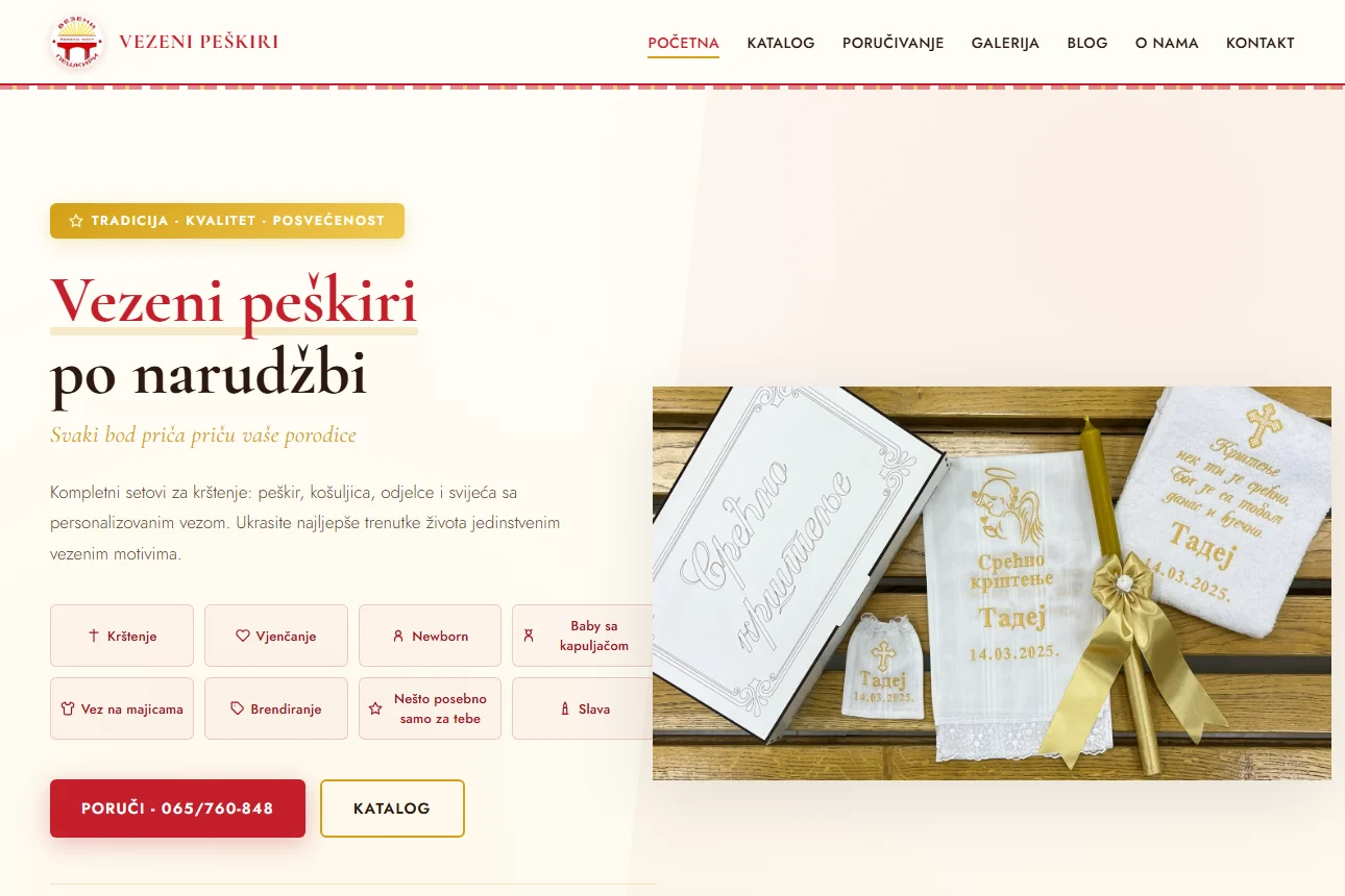 Naslovna sajta Vezeni peškiri po narudžbi, vezenipeskiribl.com